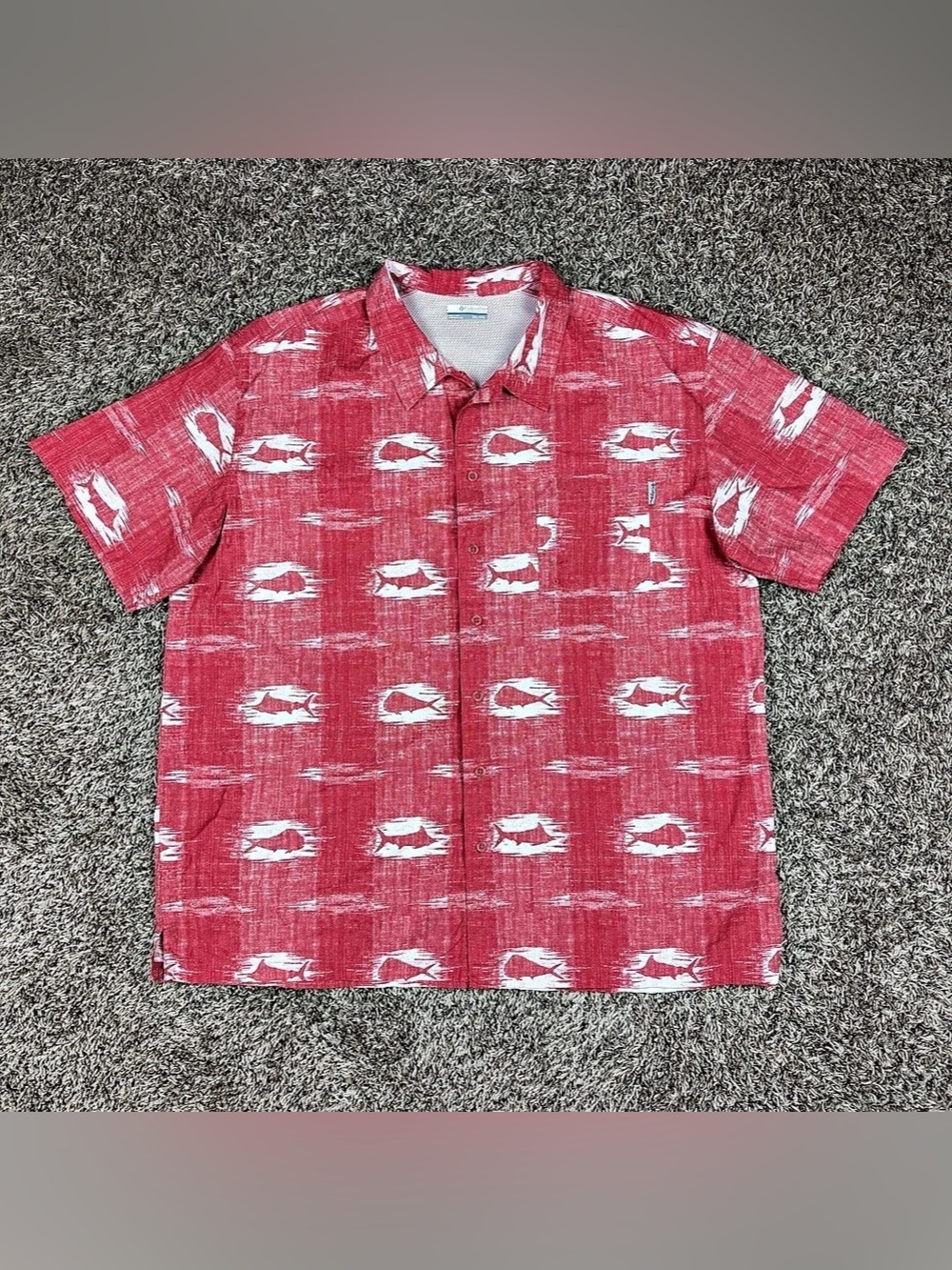 Columbia PFG Mens XXL Red Fish Print Vented Short Sleeve Fishing Button Up Shirt